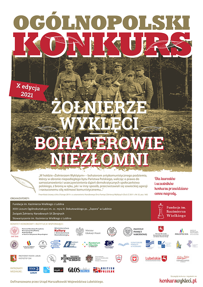 plakat X edycji Ogólnopolskiego Konkursu „Żołnierze Wyklęci – Bohaterowie Niezłomni”