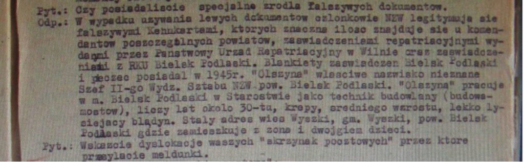 Fragment z protokołu przesłuchania kpt./mjr. „Lisa”, „Kotwicza” z 28.03.1946r. D-nty AIPN.